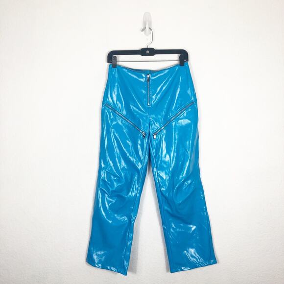 I.AM.GIA Isla Patent Leather Zip-Front Pant Size XS Blue Straight Leg Zipper - Picture 3 of 13
